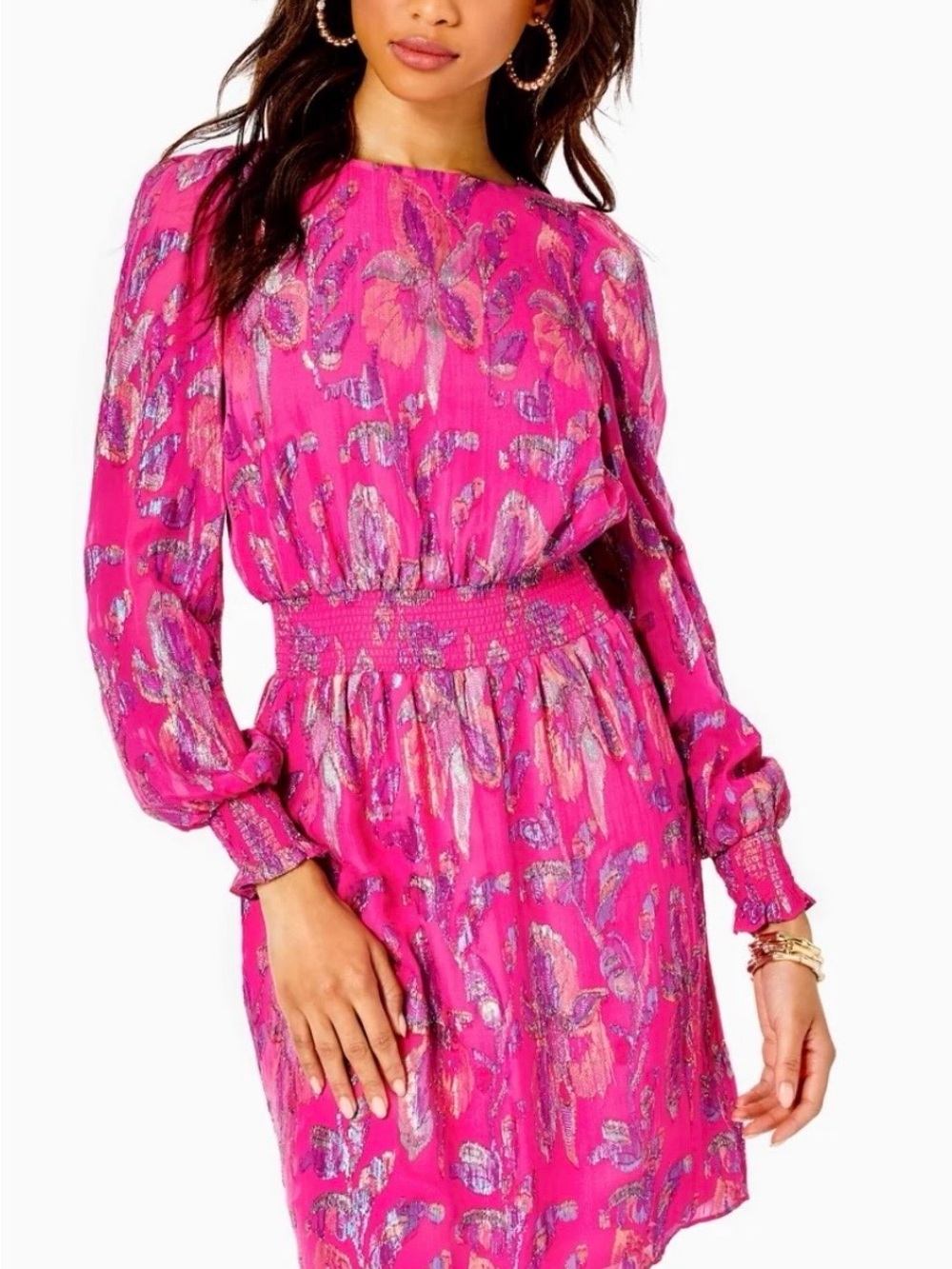 Lilly Pulitzer Hot Pink Floral Long-Sleeve Mini Dress